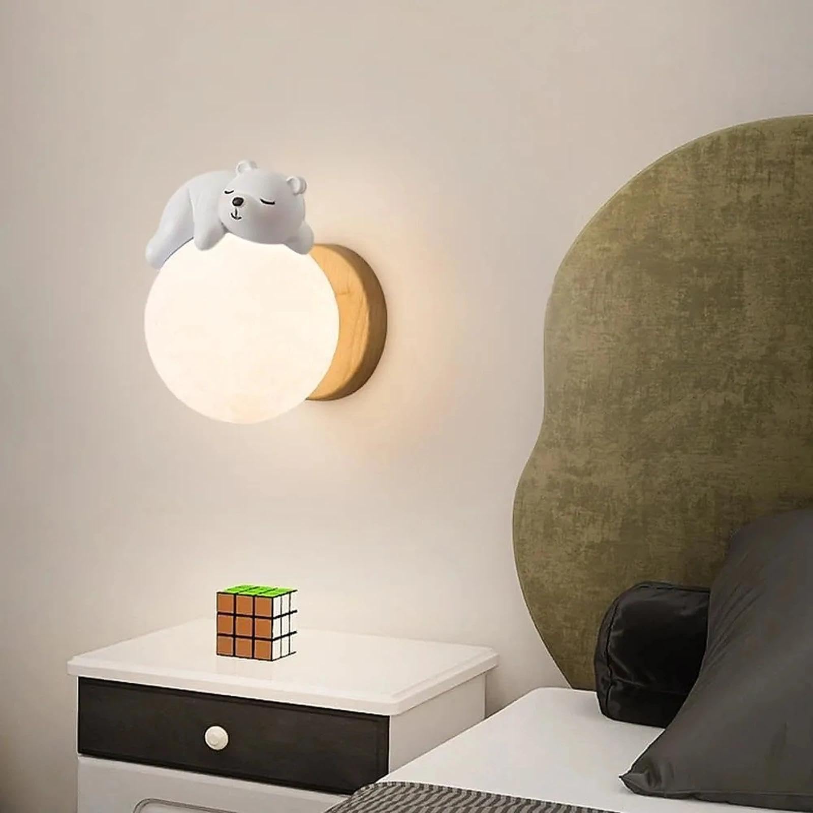Generico Lampada luna applique da parete LED moderna creativa per cameretta bambini e camera da letto, luce da parete interno con design nordico dimmerabile (Bear)
