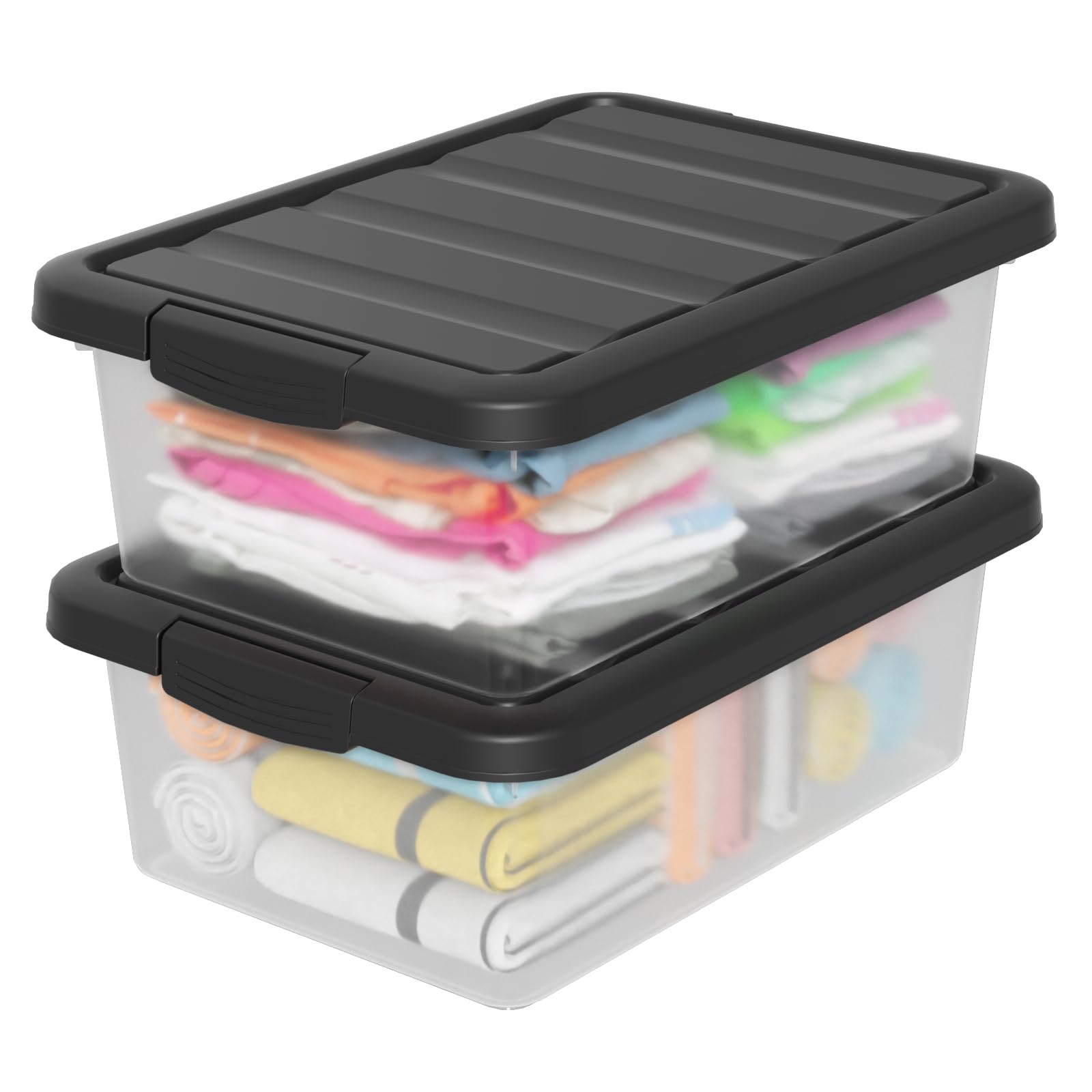 Waikhomes 16 L 2 Pack Clear Latching Storage Boxes, Plastic Stackable Storage Bin with Black Lid โ image 1