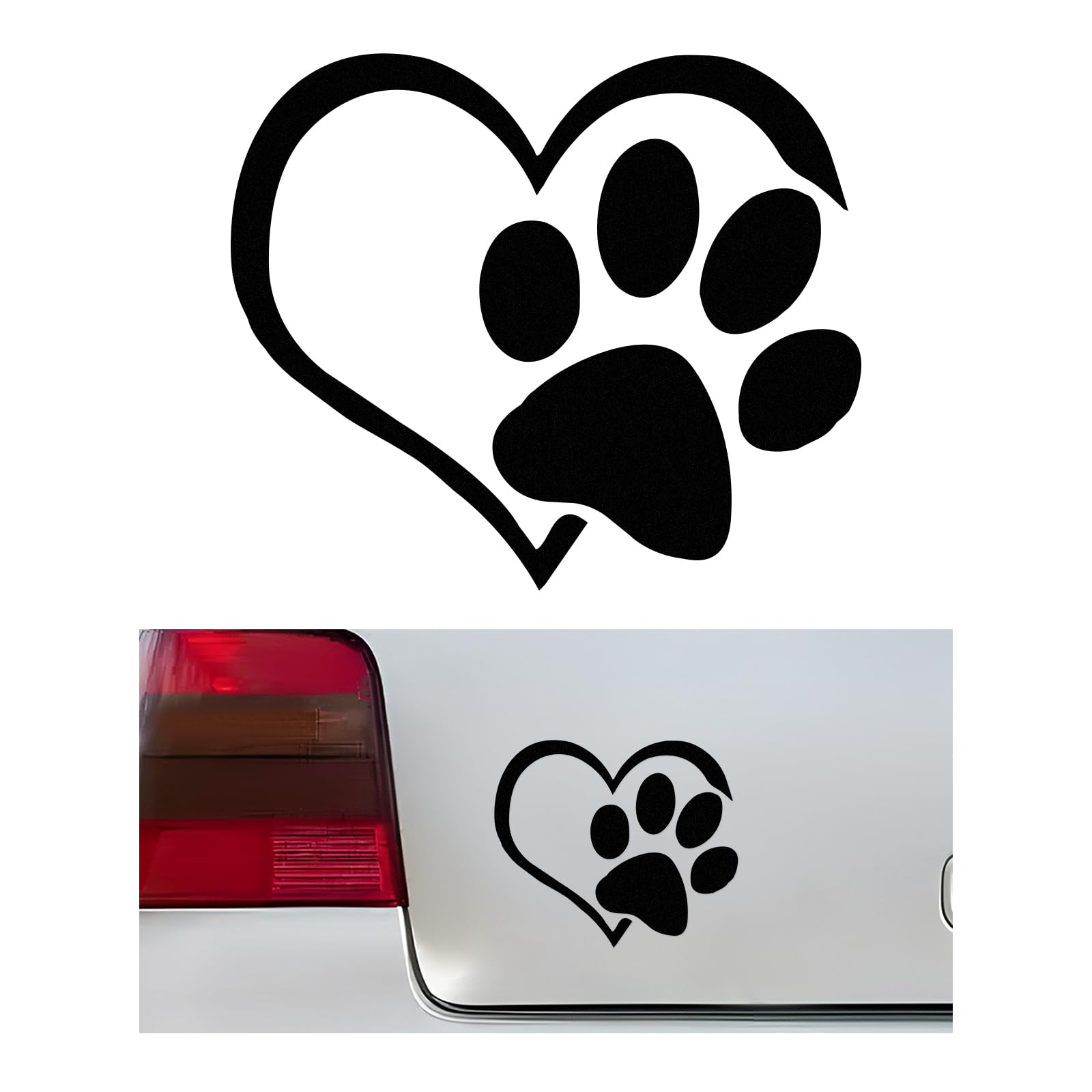 Pet Dog Paw Print Car Decal, 4.6"×3.7" Love Heart Dog Paw Car Sticker, Waterproof Cute Pet Puppy Paw Print Decal for Auto Window Bumper Laptops, Car Decorative Sticker Accessories (Black)