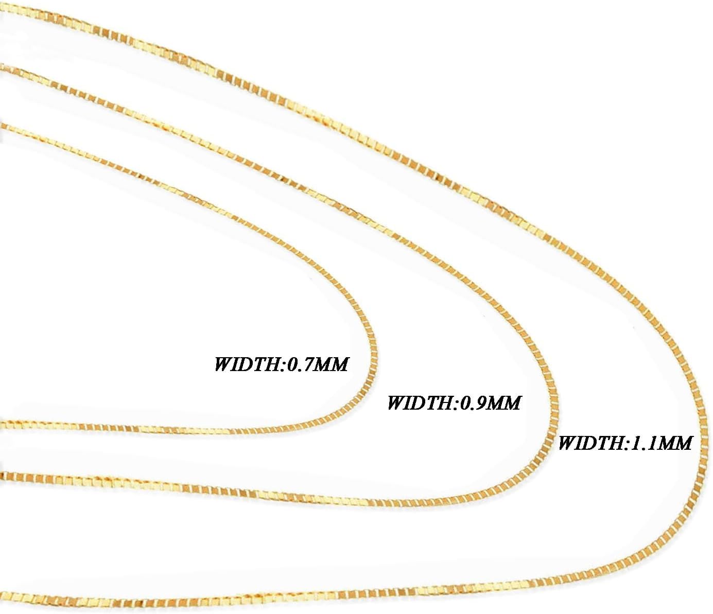 14K Yellow/White/Rose Gold Box Chain Necklace for Women and Men 14K Solid Gold Necklace with lobster clasp