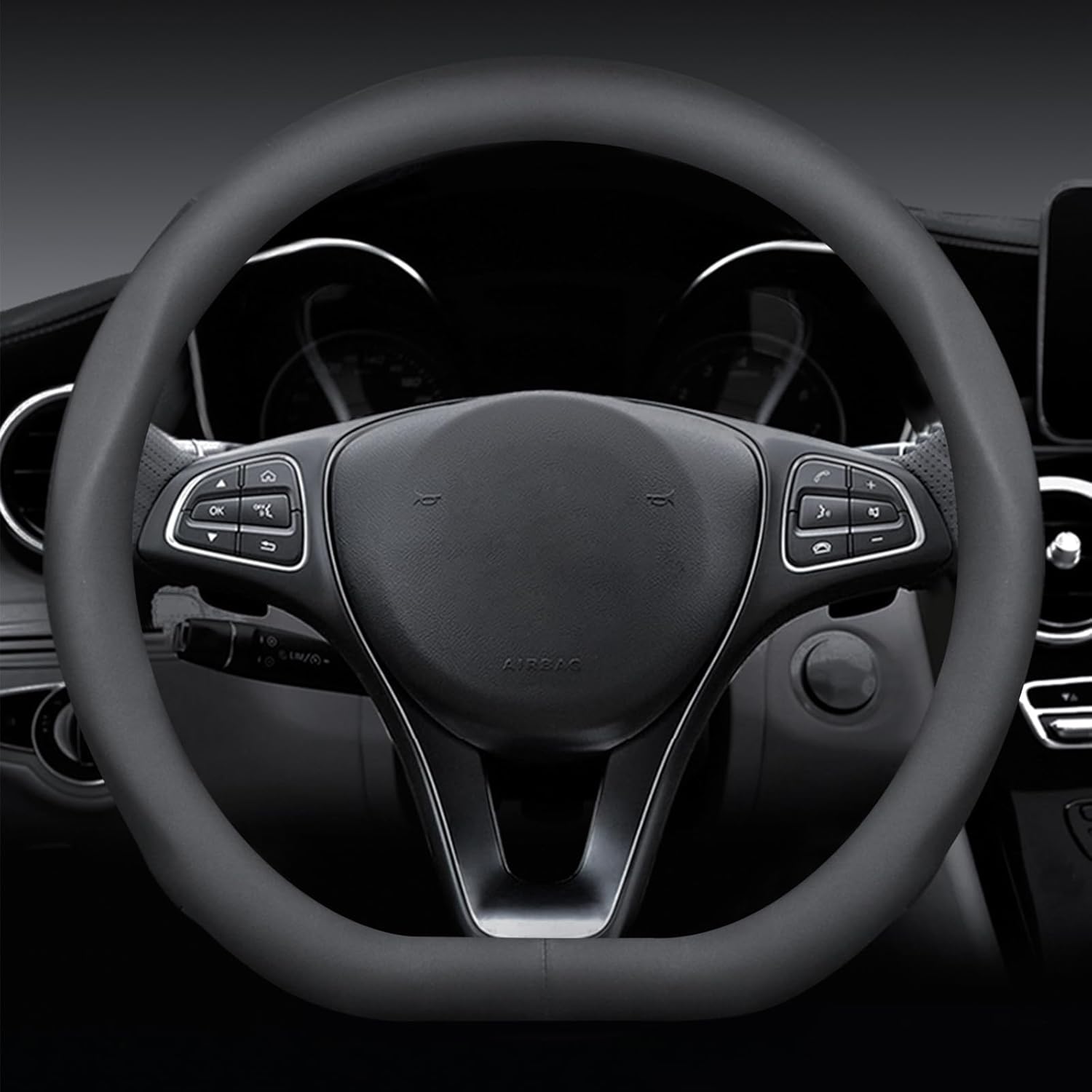 Ergocar Steering Wheel Cover Nappa Leather Ultra-Fine Fiber D-Type Durable, Non Slip, Comfortable Grip, Breathable, Men's and Women's Car Interior All Season Universal (15 Inches) 38 Cm