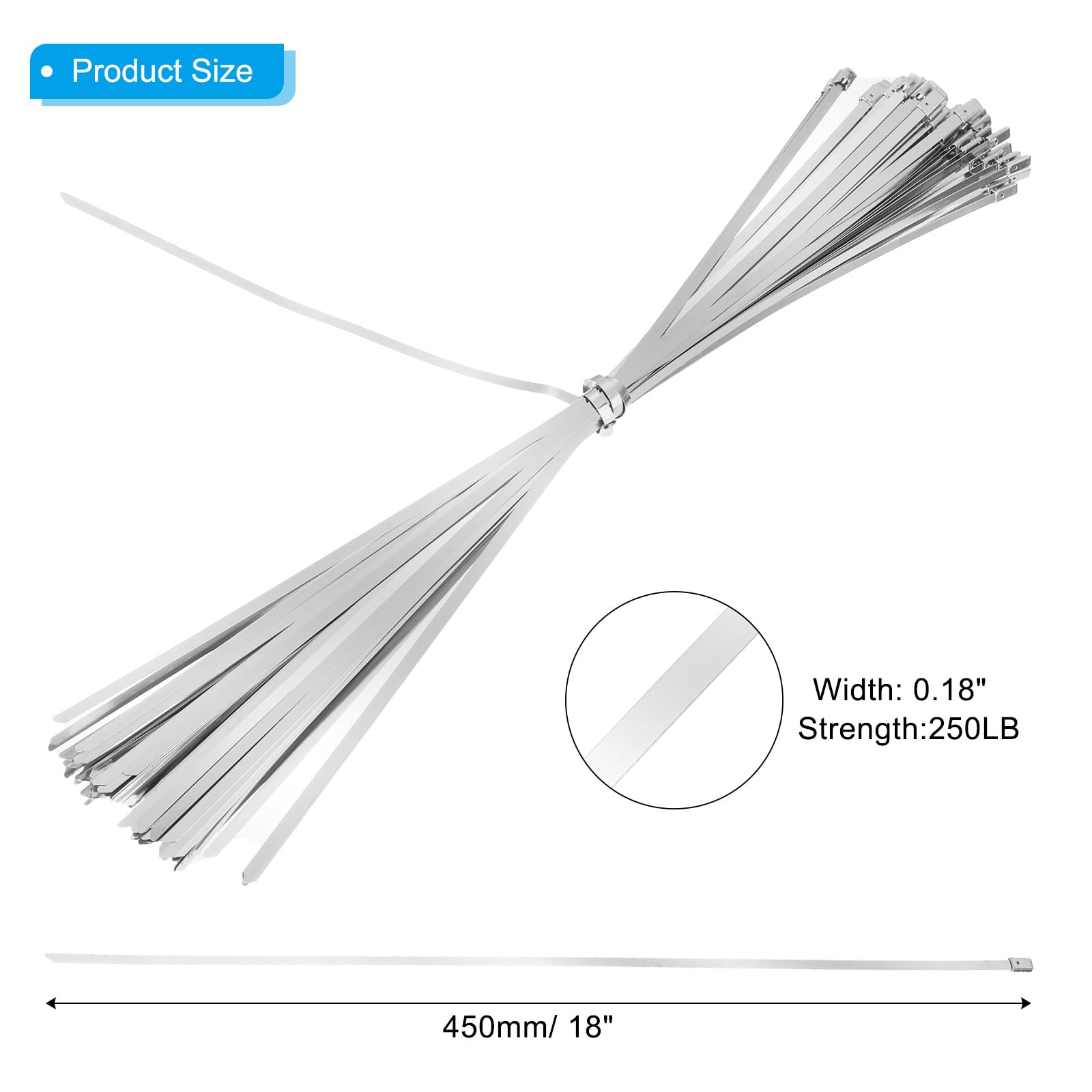 PATIKIL Metal Zip Ties 100 Pcs, 18 Inch Heavy Duty 304 Stainless Steel Self-Locking Cable Ties - Image 2