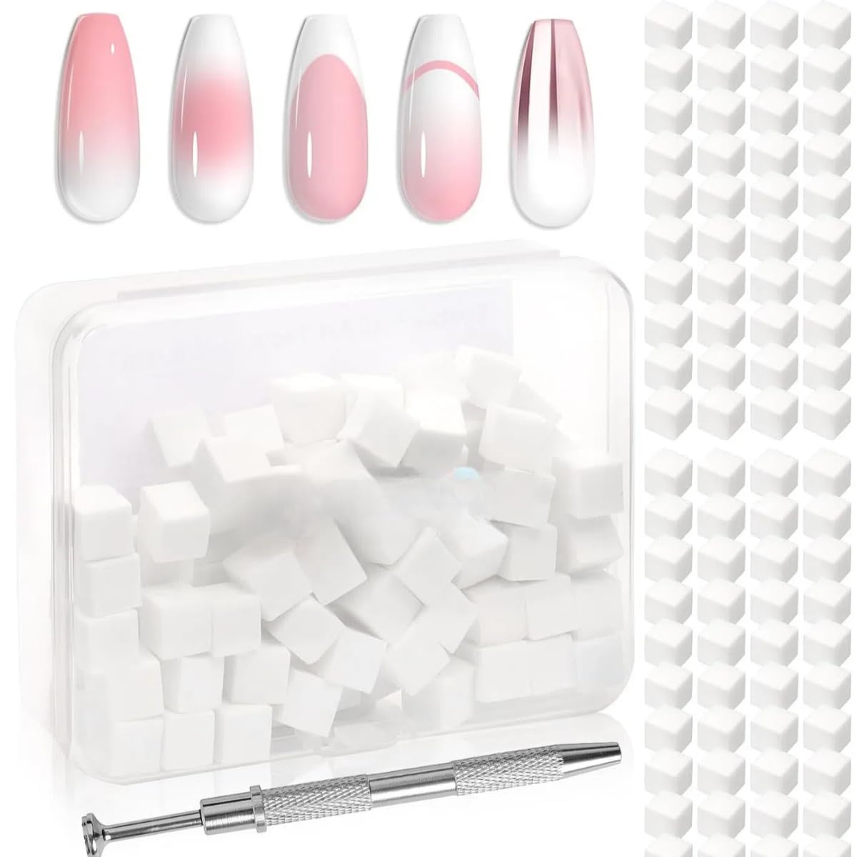125 Nail Art Schwämme und 4 Krallen Nail Sponge Metallgreifer für Ombre und Gradient Nageldesign, Nagelkunst-Schwamm Pinsel, Maniküre Zubehör für Nägel, Nail Art Schwämme für Babyboomer Effekte DIY