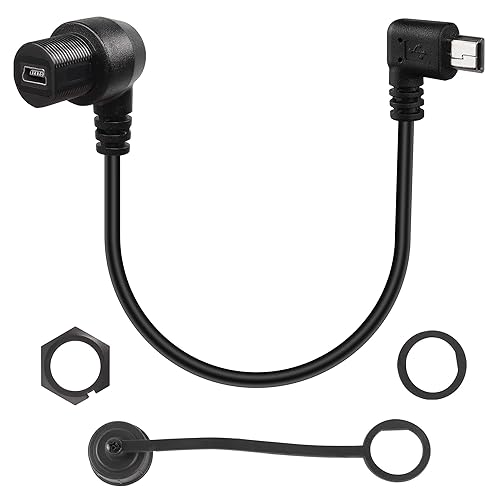 QIANRENON Cable de extensión mini USB de ángulo de 90 grados impermeable mini USB de 5 pines ángulo recto macho a hembra roscado al tablero o panel