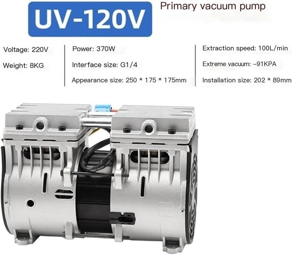UV-120V Oil-Free Vacuum Pump 100L/min 370W High Flow Pump for Lab Equipment – -91KPA, 220V