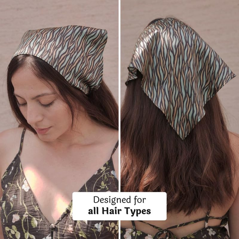 Image of Hair Drama Co. Elastic Bandana Head Scarf for Women | Silk Satin Head Wrap Bandana Scarves | Boho Style Statement Headband Stylish Design | All Day Wear Scarves | Hair Scarf Accessories