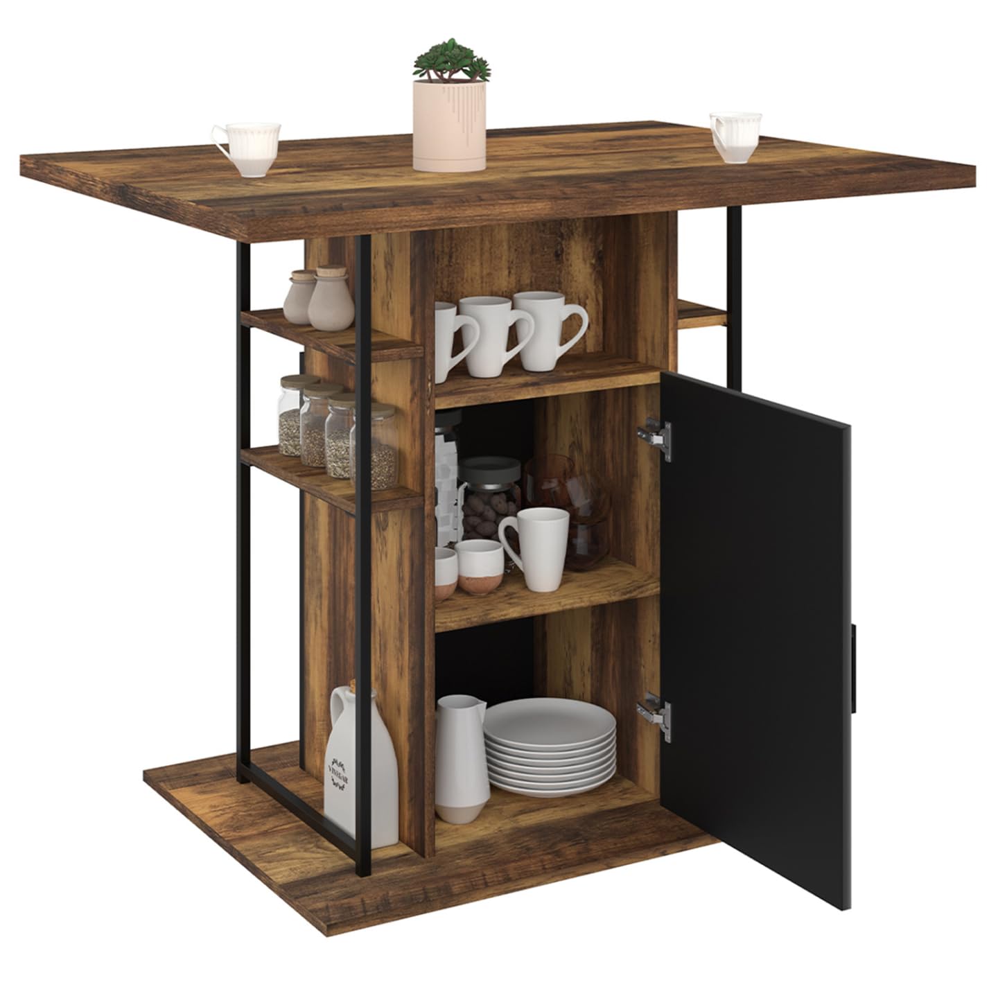 IDMarket - Ilot Central UGO 110 cm Bois Noir et Effet Bois foncé Hawkins avec rangements Design Industriel