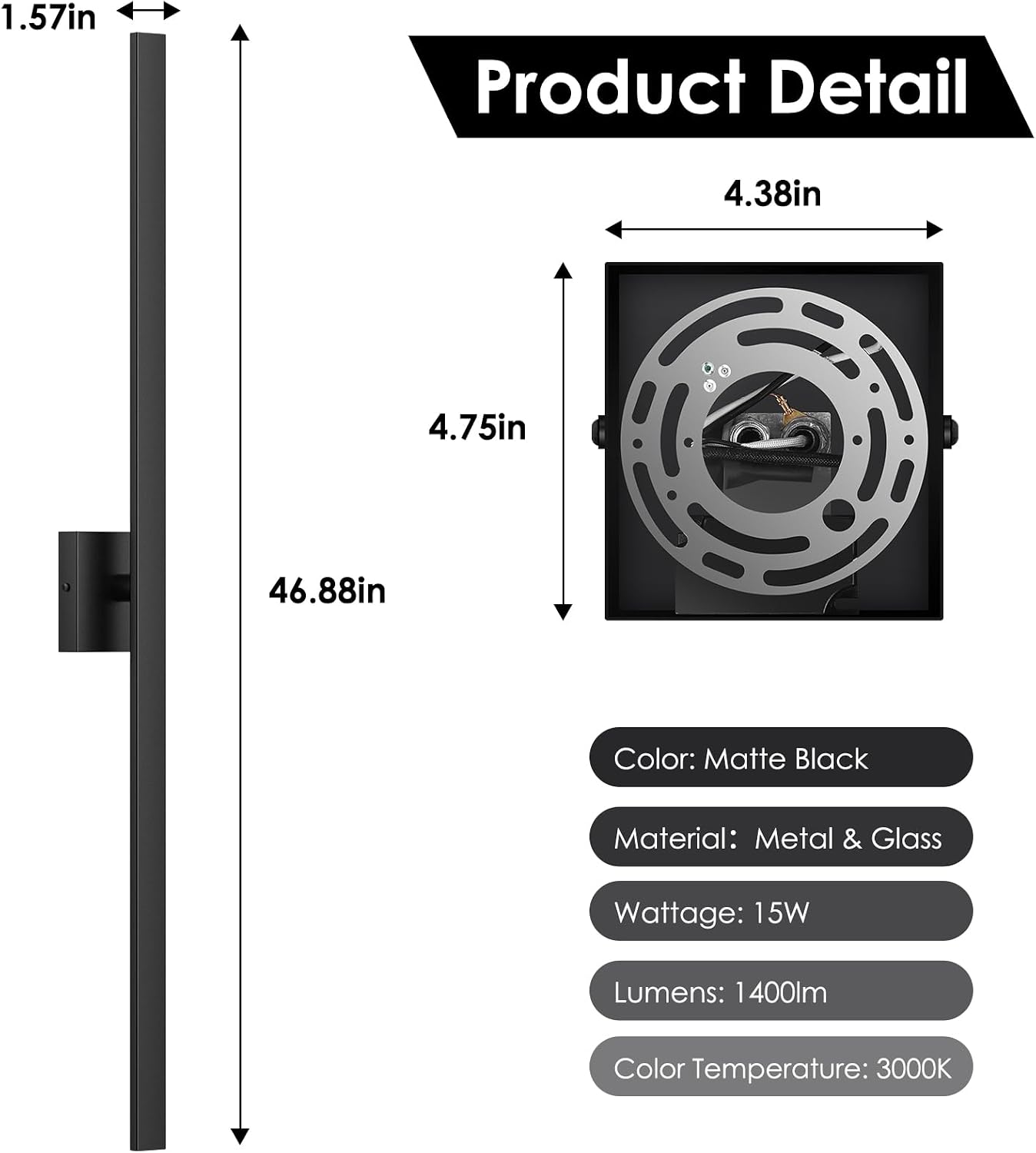 BesLowe 2-Pack 46.88inch Long Outdoor Wall Lights, Modern LED Exterior Lighting Fixtures Wall Mount, Waterproof Porch Lights Outdoor Wall Sconces, Black Outside Lights for House Front Door Garage