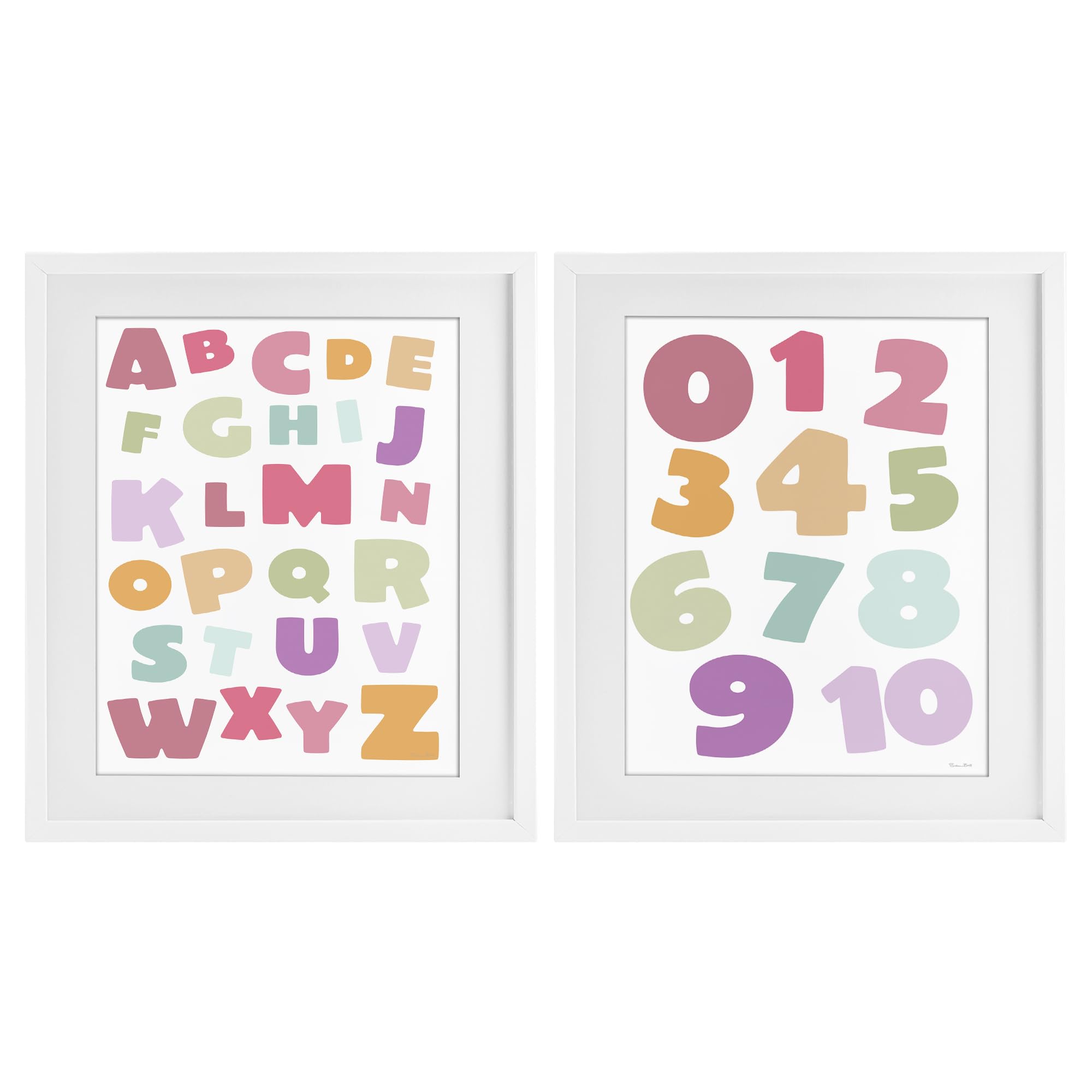 Stupell Industries Coastal White (Textured) 'Muted Letters & Numbers Educational'| 2Pc Framed Print Under Glass Set