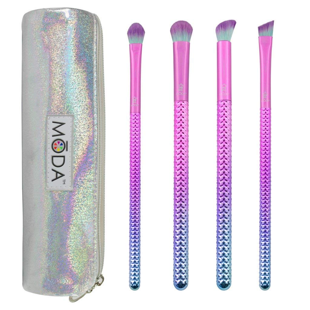 MODA Royal & Langnickel Full Size Prismatic Bold Eye 5pc Makeup Brush Set with Pouch, Includes, Eye Shader, Domed Shadow, Angle Eye Blender, and Brow Brushes, Pink -Teal Ombre