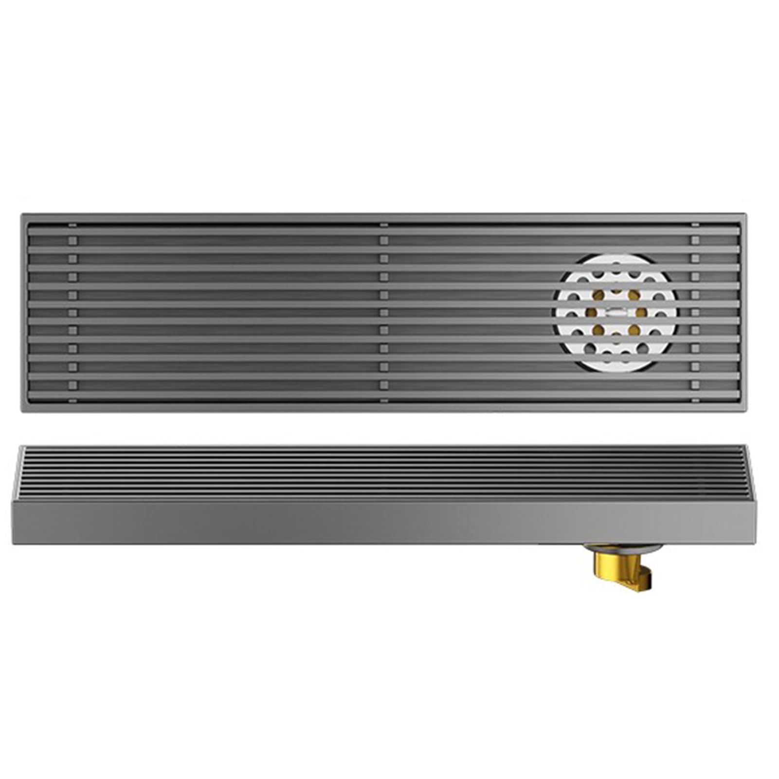 KLGFBDC Linear Shower Drain with Hair Strainer, Floor Drain for Kitchen Bathroom Garage, Rectangular Drainage Channel