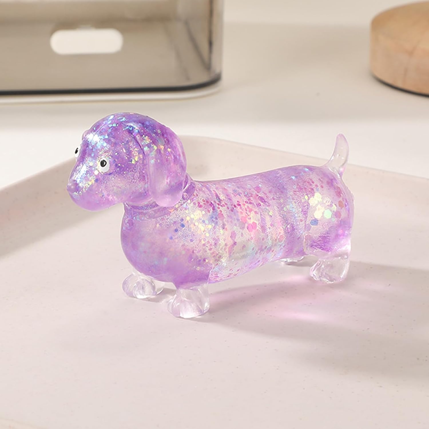 Dachshund Squishy, Glitter Weiner Dog Squishy, Sausage Dogs Stress Toy Slow Rising Gel Relief Ball Cute Soft Sparkling Weenie Sensory, Anxiety Relief Decompression Gift for Adults (Purple)