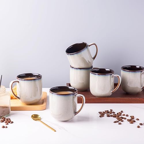 Vista 30 de LERATIO Juego de 6 tazas de café de cerámica de 12 onzas, tazas de café grandes de porcelana con mango grande para café con leche, capuchino, leche