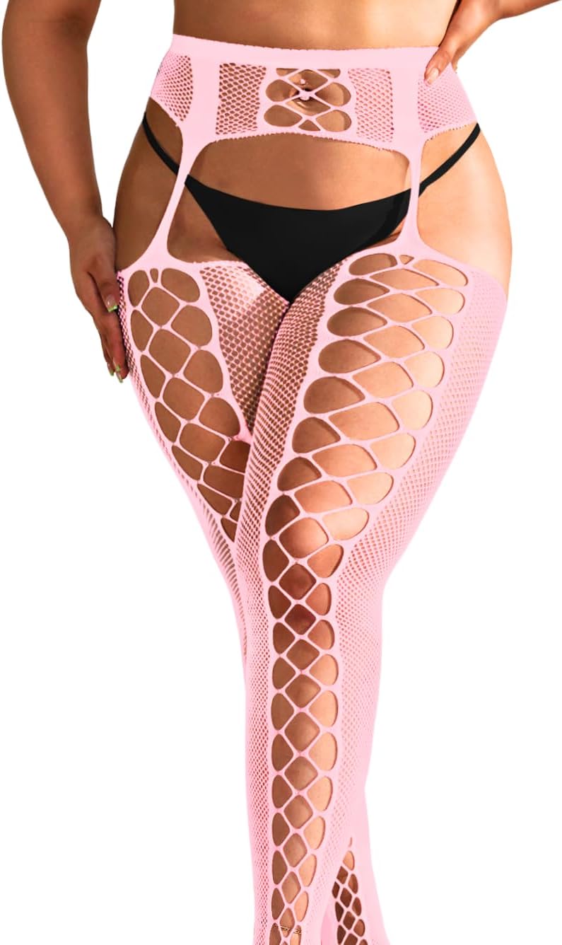 Women Sexy Fishnet Tights, Suspender Pantyhose With Garter Belt, Stockings Lingerie Outfit Going Out Party Club Rave