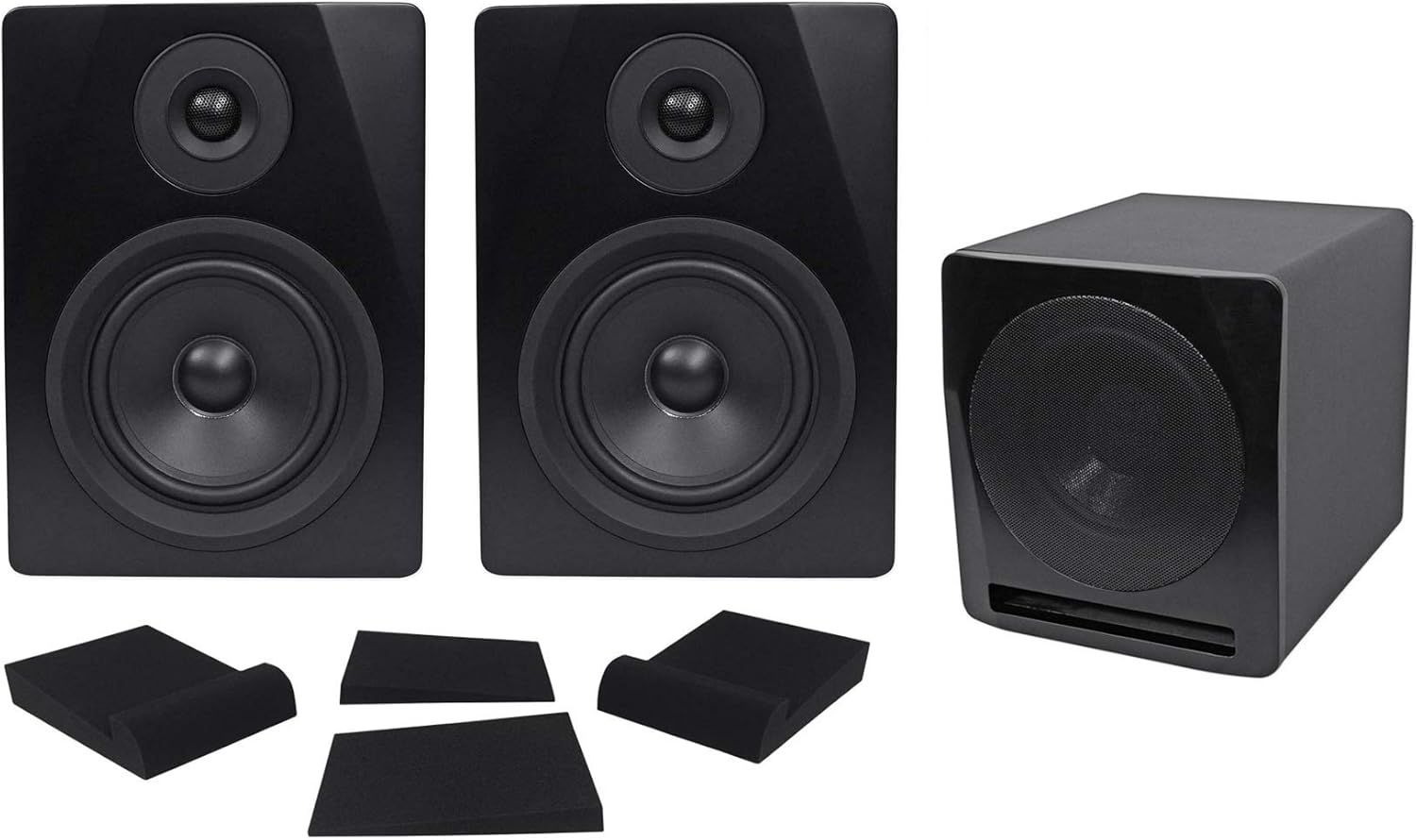 Rockville 2 APM5B 5.25″ Powered Studio Monitors+Active 10″ Subwoofer+Foam Pads