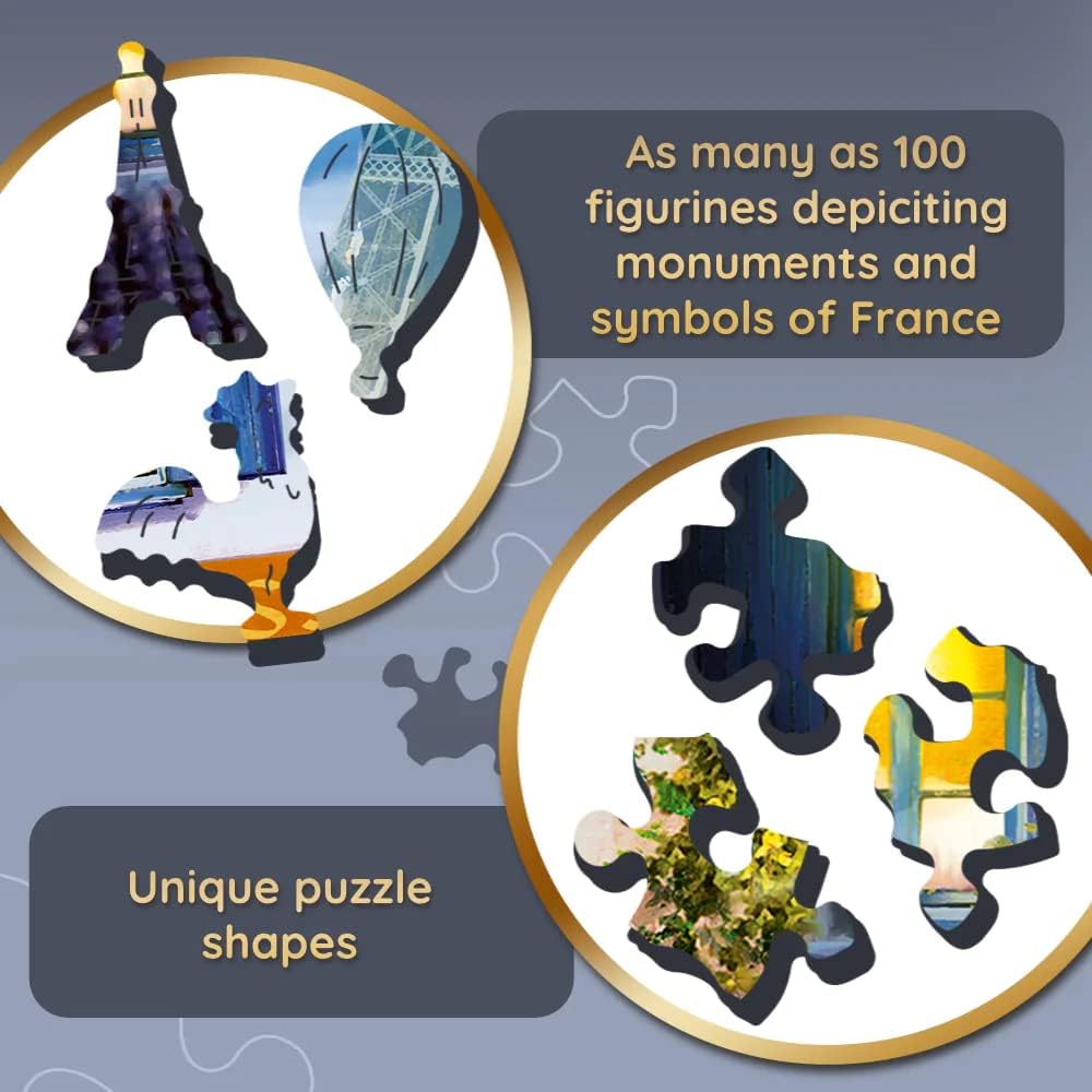 Trefl 20142 1000 Teile, Wood Craft, unregelmäßige Formen, 100 Figuren französischer Denkmäler Symbole, modernes Puzzle, DIY, für Erwachsene und Kinder ab 12 Jahren Wooden, French Street