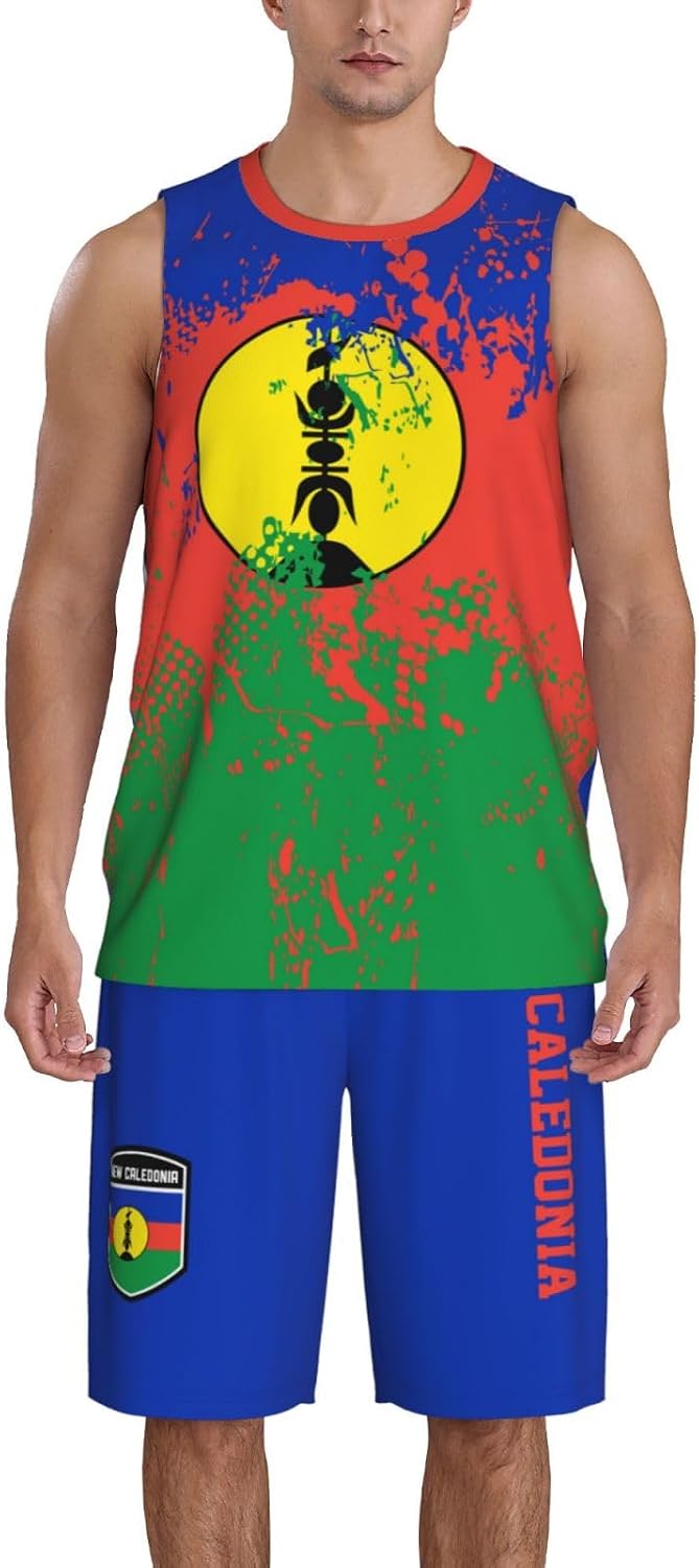 New Caledonia Flag Grain (2) Basketball Jersey Uniform Suit for Men Adults Training Athletic Set