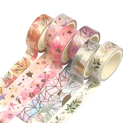 YUBBAEX Floral Gold Washi Tape Set 6 Rolls VSCO Foil Masking Tape Decorative for Arts, DIY Crafts, Journal Supplies, Planners, Scrapbook, Card/Gift Wrapping -15mm- (Romantic Flowers) - Romantic Flowers