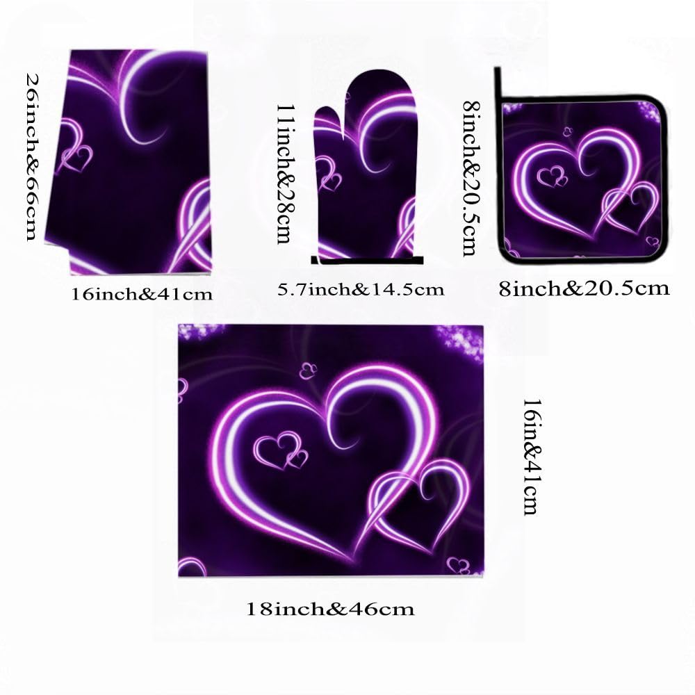 Set di accessori e decorazioni da cucina a forma di cuori viola
