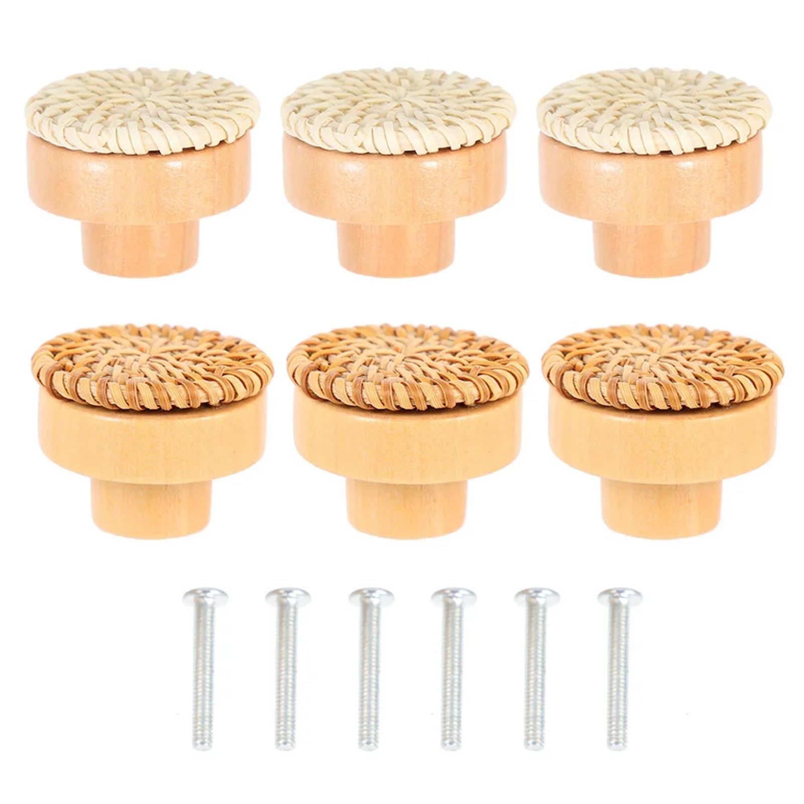 Lsnnmu One Color 6Pcs Wood Rattan Knobs For Drawers Dresser Handles Cabinet Furniture Pulls Bohemian Style Decorative Closet Cupboard For Home