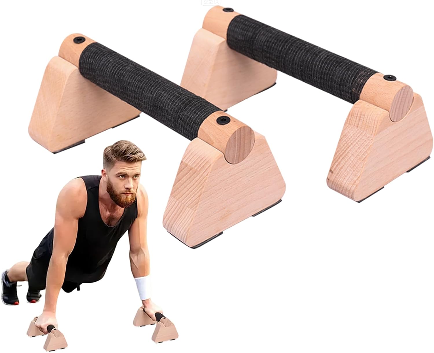 Parallettes Bars Wood Push Up Bars with Non-Slip Base, 7.8 Inch Hand…