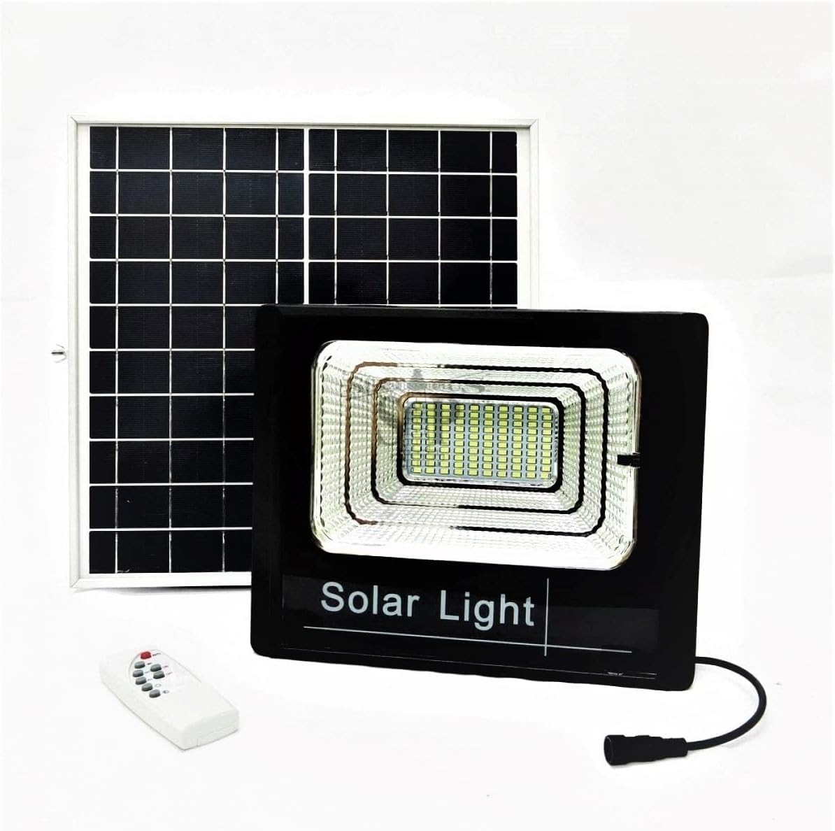 SQUADO - 100W SMD LED Outdoor Rechargeable Spotlight with Solar Panel, Twilight Sensor and Remote Control - Image 2