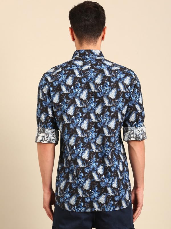 Image of Cavallo by Linen Club Men's Blended Linen Red Printed Contemporary Fit Full Sleeve Casual Shirt