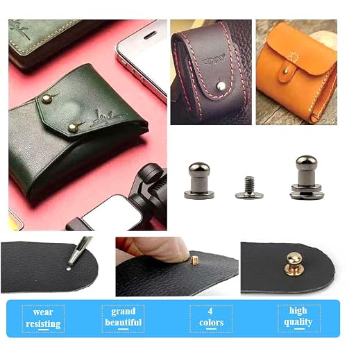 Yoliko 40 Pack 4 Color Round Phillips Head Button Stud Screws 6x7.8x8mm Chicago Screws Nail Rivet Leather Button Brass Rivets for DIY Leather Craft