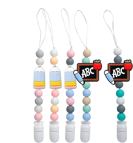 Miniatura 6 de Focal - 5 cuentas de silicona para profesores con formas de pizarra, personajes de dibujos animados coloridos, espaciadores de lápices para hacer