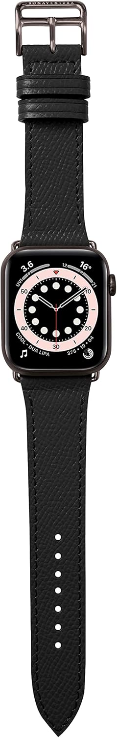 BONAVENTURA Apple Watch Leather Armband (44mm) [Black & Matt Black] BABN44-BKMB : Cell Phones & Accessories
