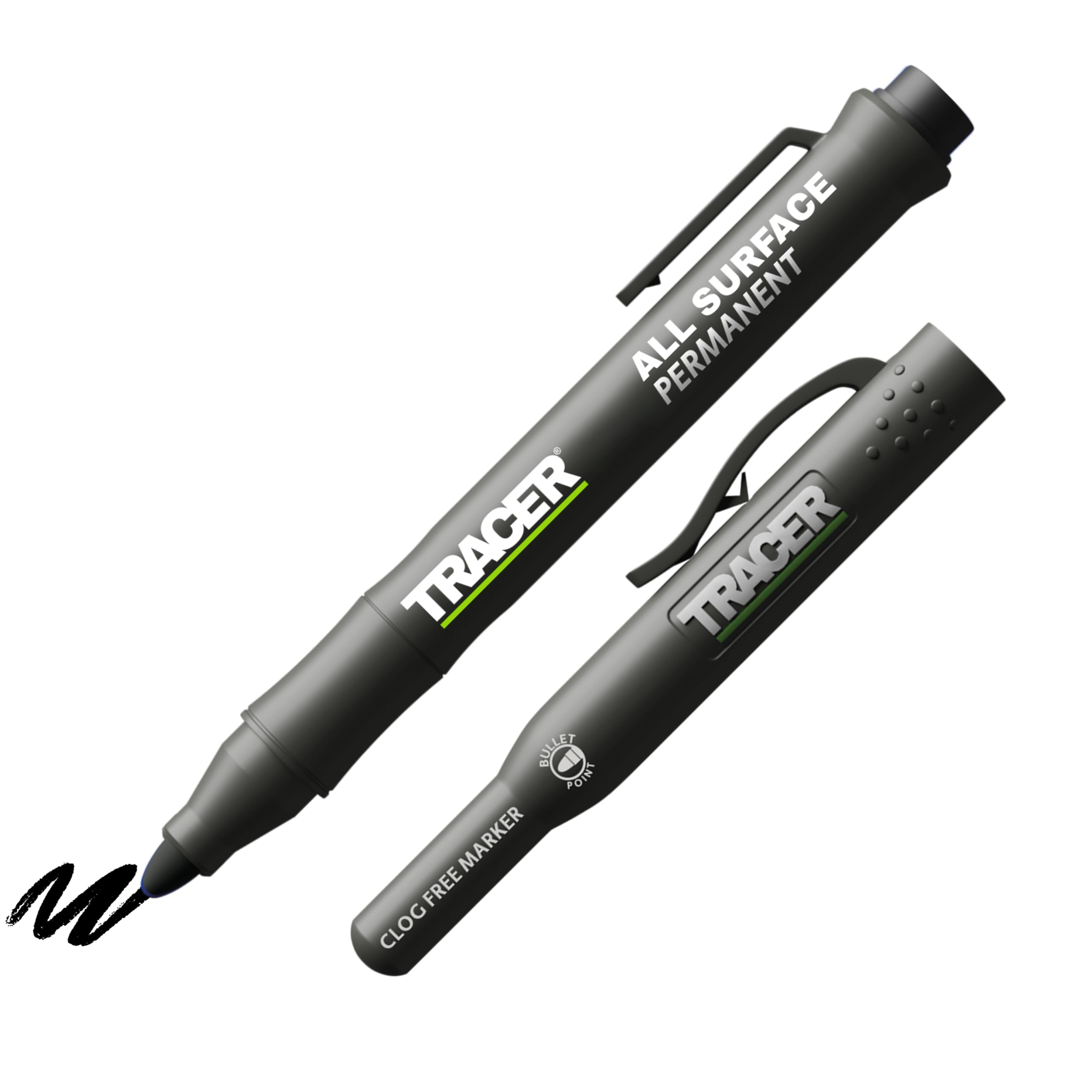Tracer Clog-Free Black Construction Marker with Site Holster (All-Purpose Marker perfect for shiny and dusty surfaces.) - Black