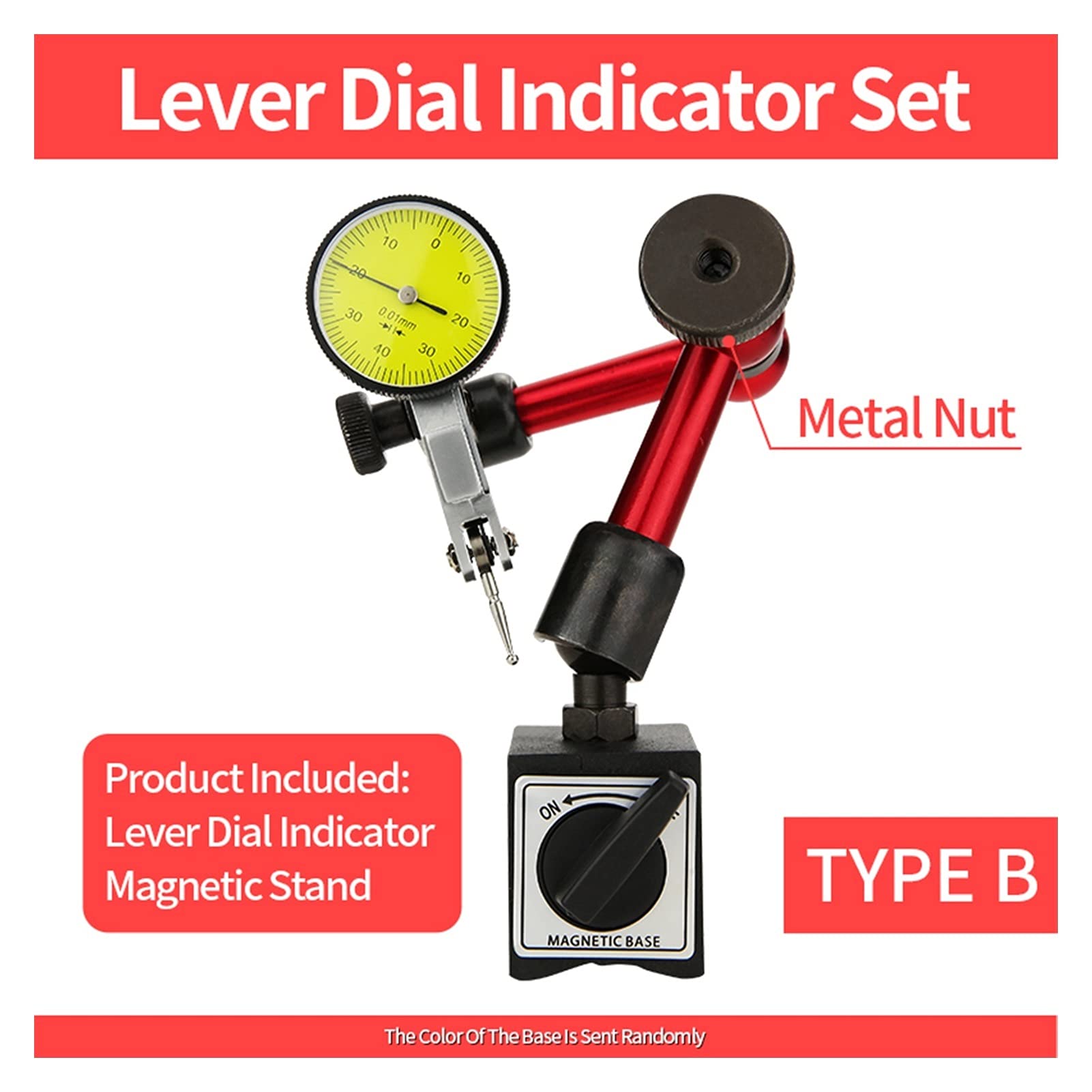 Indicador de dial soporte magnético Sondas medición calibre Dial Calibrador eléctrico Soporte Base Micrómetro Herramienta la hora,Herramienta precisa(0.8mm and Base B)