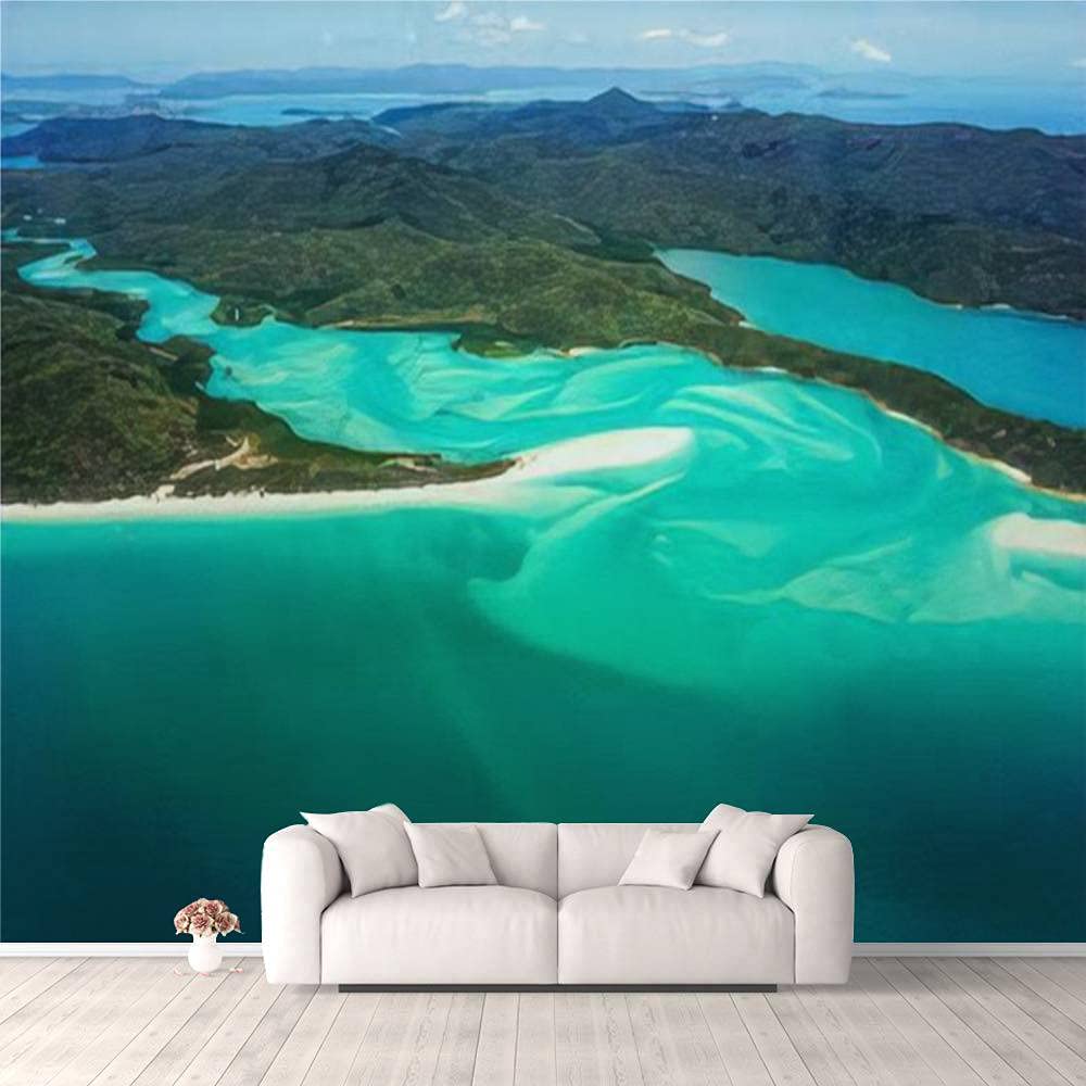 Modern 3D PVC Design Removable Wallpaper for Bedroom Living Room Aerial view of the Whitsunday Islands and part of the Great Australian Wallpaper Stick and Peel Wall Stickers Home Decor 100 * 144’’