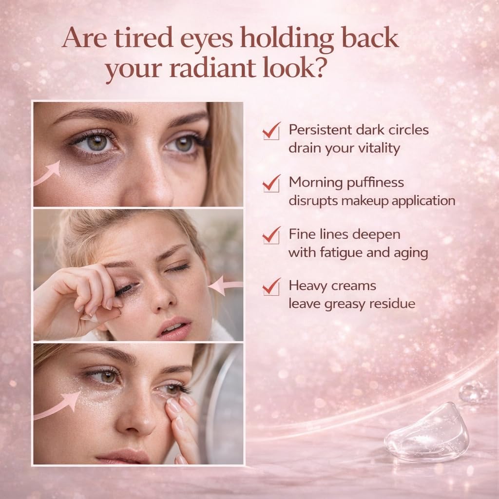 Under Eye Brightener with Cooling Metal Rollerball - Ceramide & Caffeine Eye Serum for Dark Circles and Puffiness Anti Aging, for Men/Women 15ml / 0.51floz (2Pcs)
