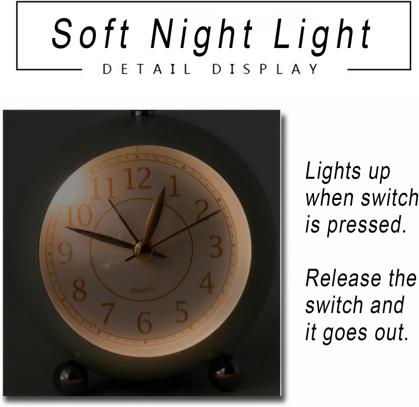 Close-up of the Lancoon alarm clock's soft night light function