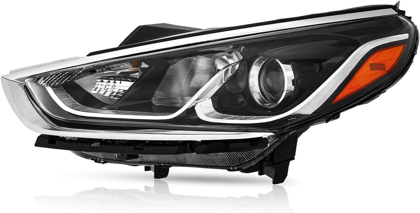 Halogen Headlight Assembly with Bulbs, Compatible with 2018 2019 Hyundai Sonata SE, SEL, Eco, Sport, Hybrid SE (Not for Sonata Limited), 92101-C2500, Driver Side
