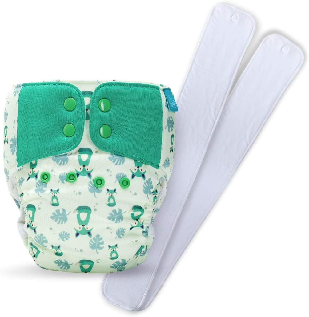bumberryBaby Cloth Diaper Waterproof Reusable Adjustable Pocket Diaper 2.0 With Leg Gusset, Wet Free lining & 2 Extra long Cotton Inserts(6 -36 months, Fuzzy Fox)