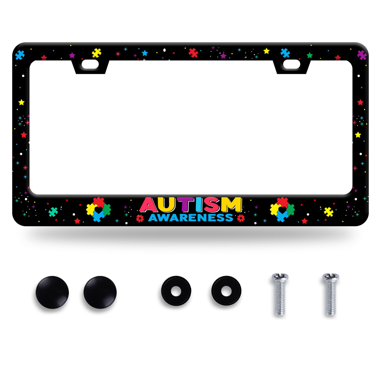 Autism Awareness License Plate Frame License Plate Stainless Steel Parts Colorful License Plate Decorative with Screws Size 12.3