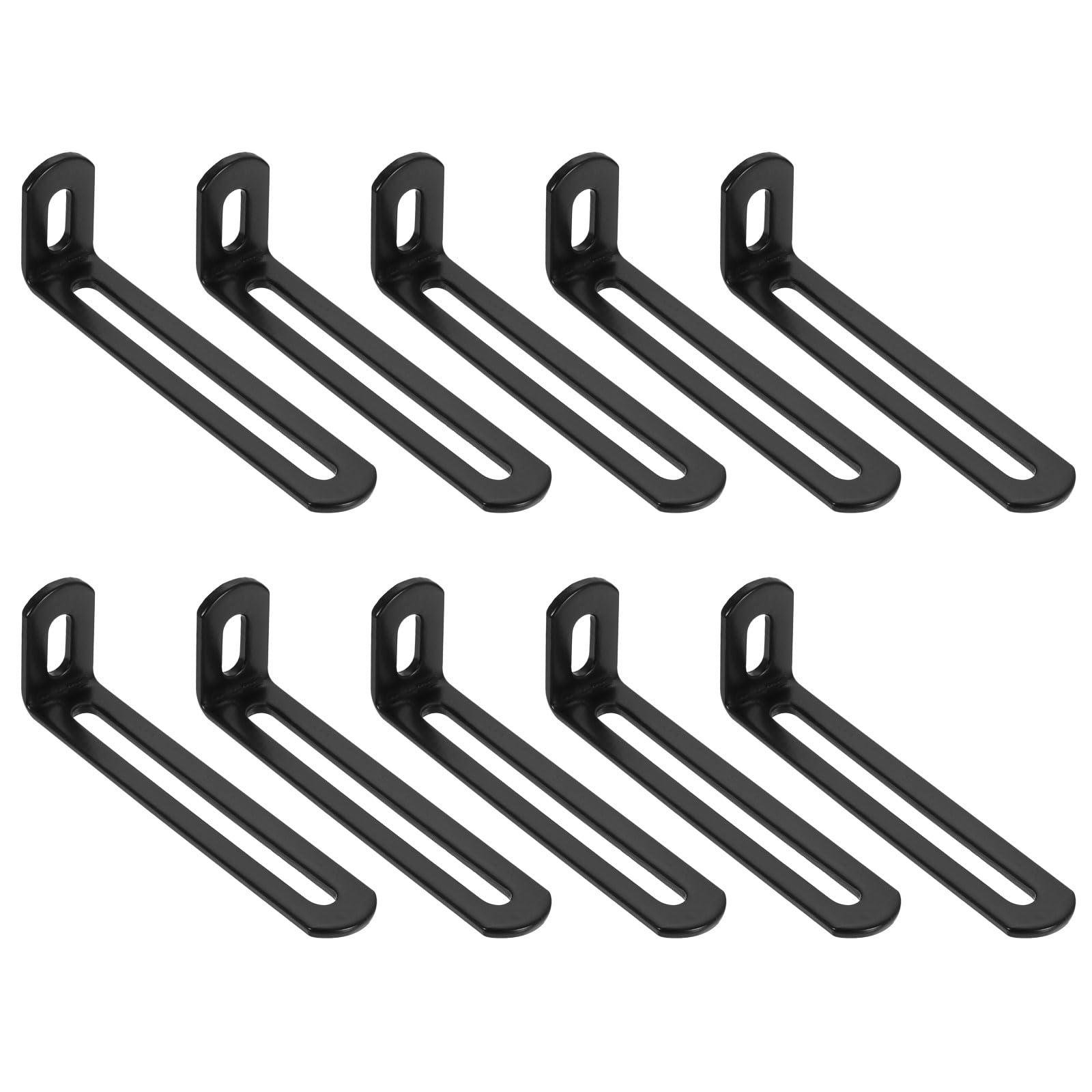 sourcing map 10 Pcs Adjustable Right Angle Brackets, Slotted L-Shape Corner Bracket 100mm, 90 Degree Steel l Bracket Support for Shelves, Wood Furniture Construction, Black