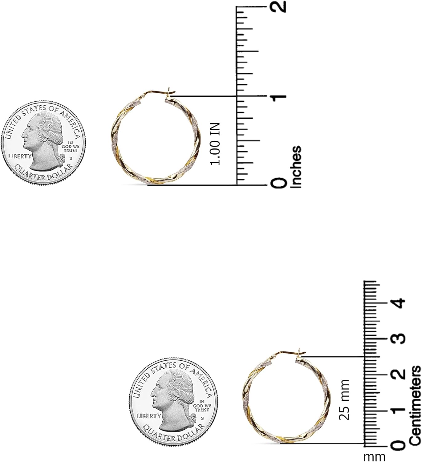 LeCalla 925 Sterling Silver Hoop Earrings Twisted Two-Tone Italian Design 14K Gold-Plated Small Earring Hoops for Women - 25MM - Image 5