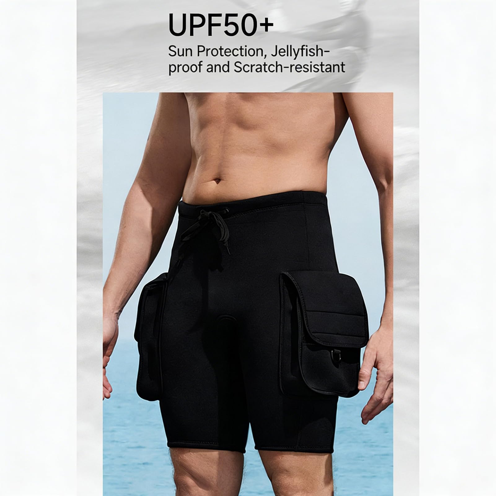 Pantaloncini da Sub da Uomo da 3 Mm, Pantaloni da Muta Termica da Sub con Cintura Regolabile e Tasche Utili per lo Snorkeling e il Nuoto