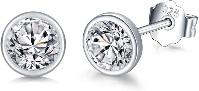 wynn's Silver Stud Earrings for Women, 925 Sterling Silver Cubic Zirconia Stud Earrings, Small Sleeper Cartilage Round Studs for Girls Men, Sizes 3/4/5/6mm, 3 Colors in Silver/Gold/Rose Gold