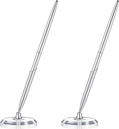 Chinco 2 juegos de bolígrafos plateados para libro de visitas, incluyendo 2 bolígrafos de metal para registro de invitados, tinta negra y 2 soportes