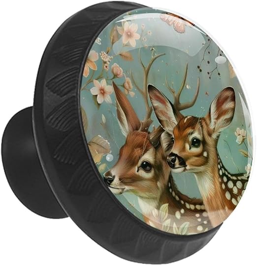 Anna Cowper Drawer Knobs Deer Butterfly 35mm Black Kitchen