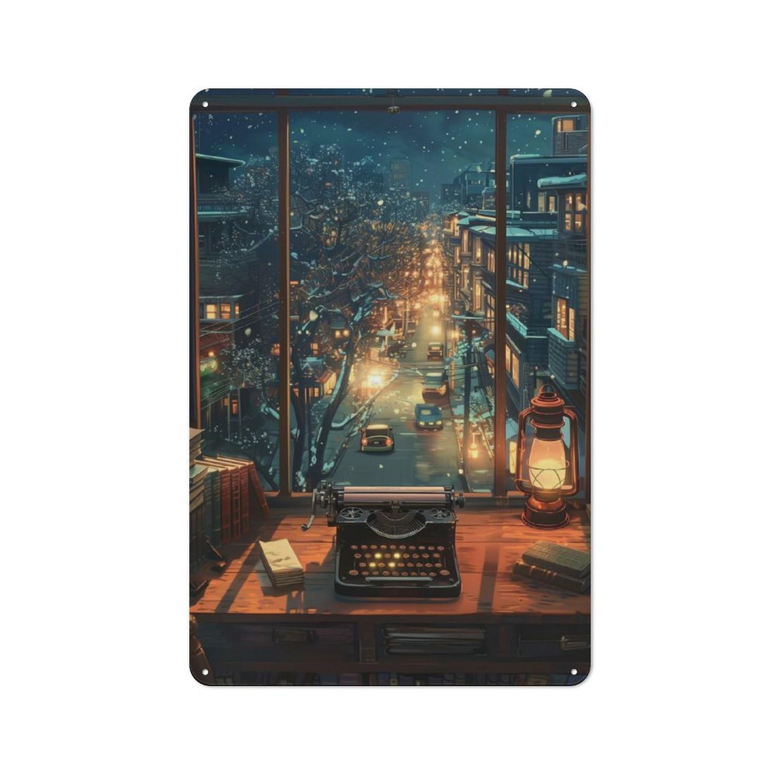 Junmoney Snowy Night View 30X20cm Rustic Metal Sign With For Hobby Room Or Studio, Metal Sign Decor For Hobby Rooms And Studios