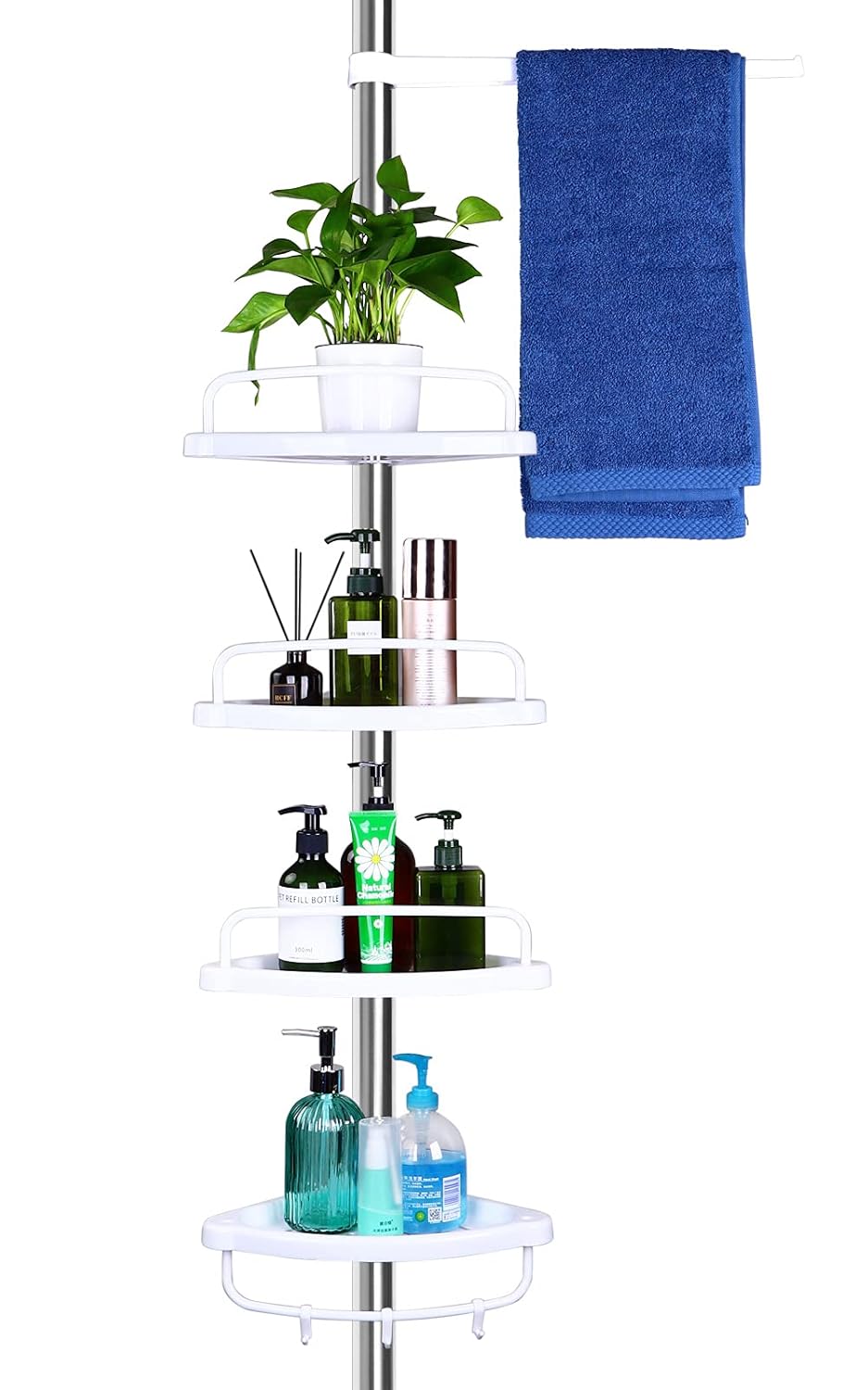 BVLFOOK Tension Shower Caddy Adjustable Shower Shelf 304 Stainless Steel Pole Rust-Proof Corner Shower Shelf 3 3 to