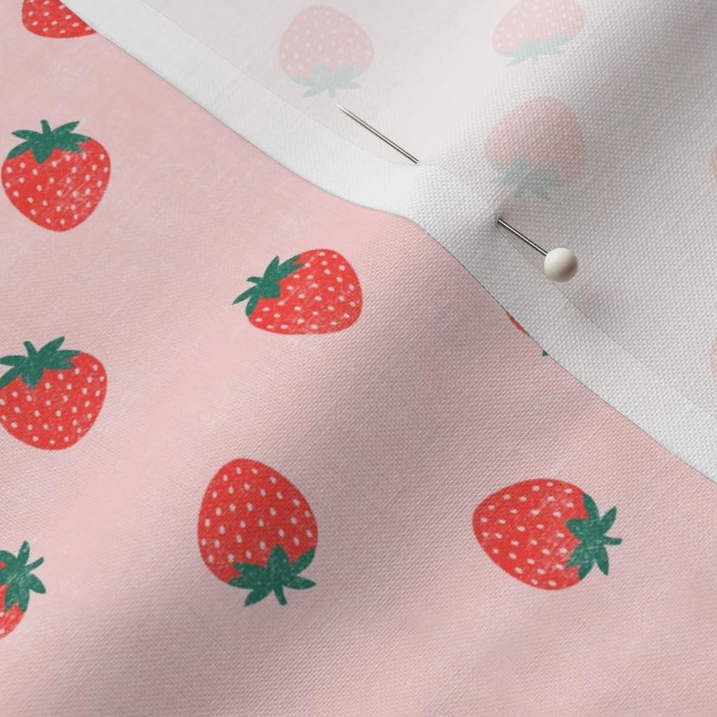 Spoonflower Fabric - Little Strawberry Pink Summer Small Scale Whimsical Fruit Food Playful Printed on Petal Cotton Fabric Fat Quarter - Sewing Quilting Apparel Crafts Decor