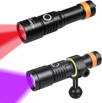 ORCATORCH D530 Red LED Dive Light 6 Degree D530V UV Diving Video Light 120 Degrees Bundle