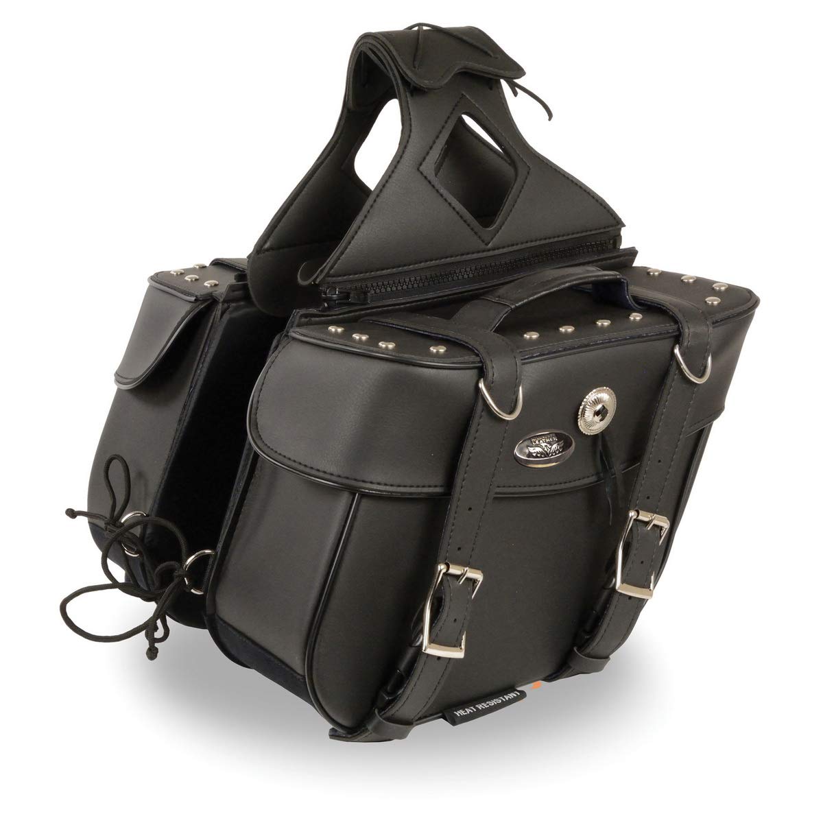 Milwaukee Leather Studded Throw-Over Motorcycle Saddlebags – Synthetic Leather – Universal Fit – Zip-Off - LG