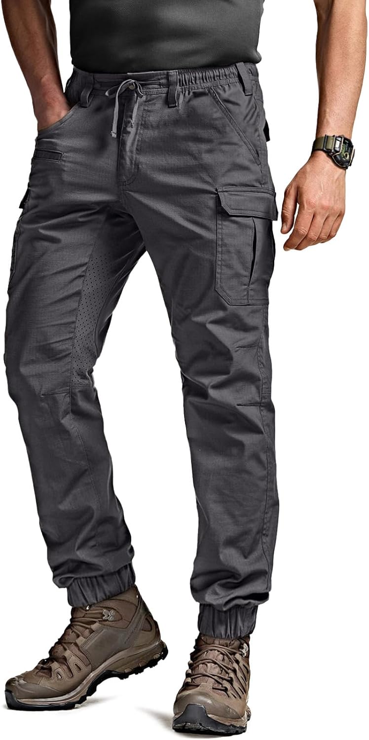 CQR Men's Flex Lightweight Joggers, Elastic Waist Drawstring Casual Pants, Tapered Fit Water Resistant Outdoor Cargo Pants